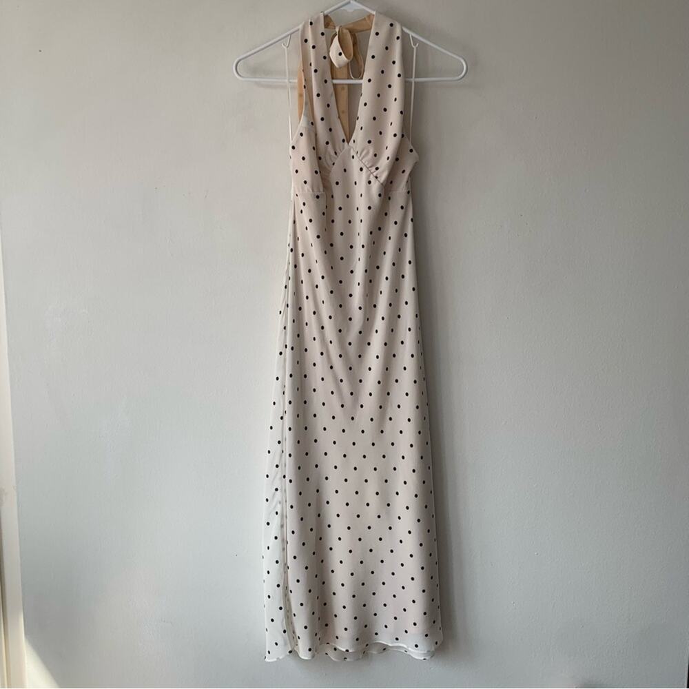 Realisation Sadie Silk Halter V Neck Midi Slip Dress Petite Spot Polka Dot White - Picture 10 of 16